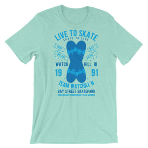 Watchill'n 'Live to Skate' - Short-Sleeve Unisex T-Shirt (Lt. Blue/Blue) - Watchill'n