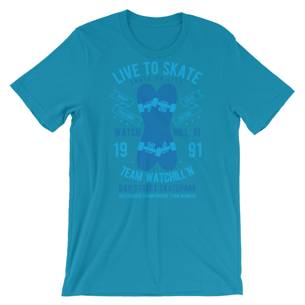 Watchill'n 'Live to Skate' - Short-Sleeve Unisex T-Shirt (Lt. Blue/Blue) - Watchill'n