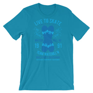 Watchill'n 'Live to Skate' - Short-Sleeve Unisex T-Shirt (Lt. Blue/Blue) - Watchill'n