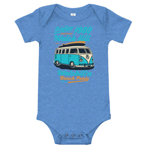 Watchill'n 'Beach Party' - Baby Jersey Short Sleeve One Piece (Turquoise) - Watch Hill RI t-shirts with vintage surfing and motorcycle designs.