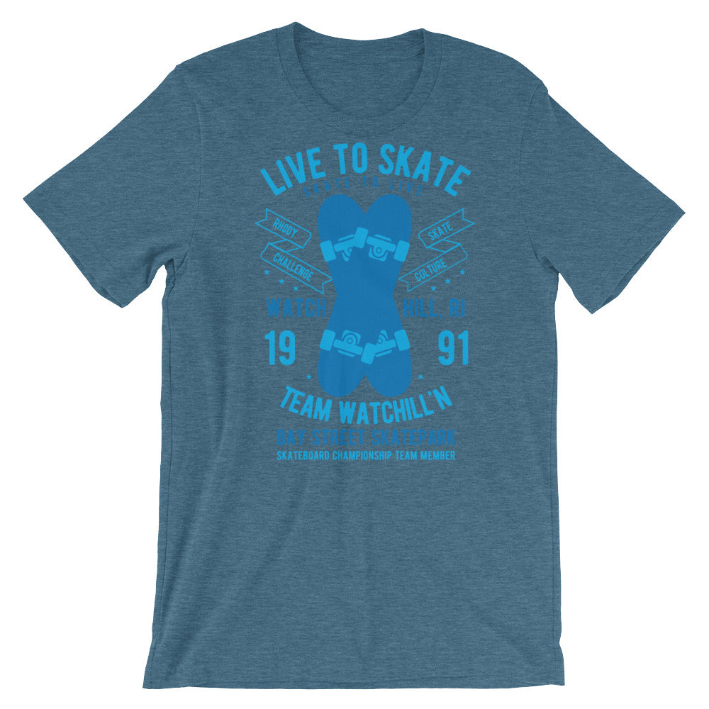 Watchill'n 'Live to Skate' - Short-Sleeve Unisex T-Shirt (Lt. Blue/Blue) - Watchill'n