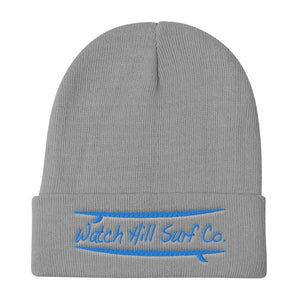 Watch Hill Surf Co. 'Parallel Boards' Embroidered Beanie (Blue) - Watch Hill RI t-shirts with vintage surfing and motorcycle designs.