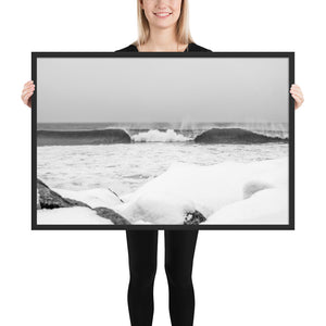 Watch Hill 'Winter Waves', Framed poster - Watch Hill RI t-shirts with vintage surfing and motorcycle designs.