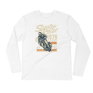 Watchill’n ‘Scooter Racer’ Premium Long Sleeve Fitted Crew (Tan/Orange) - Watch Hill RI t-shirts with vintage surfing and motorcycle designs.
