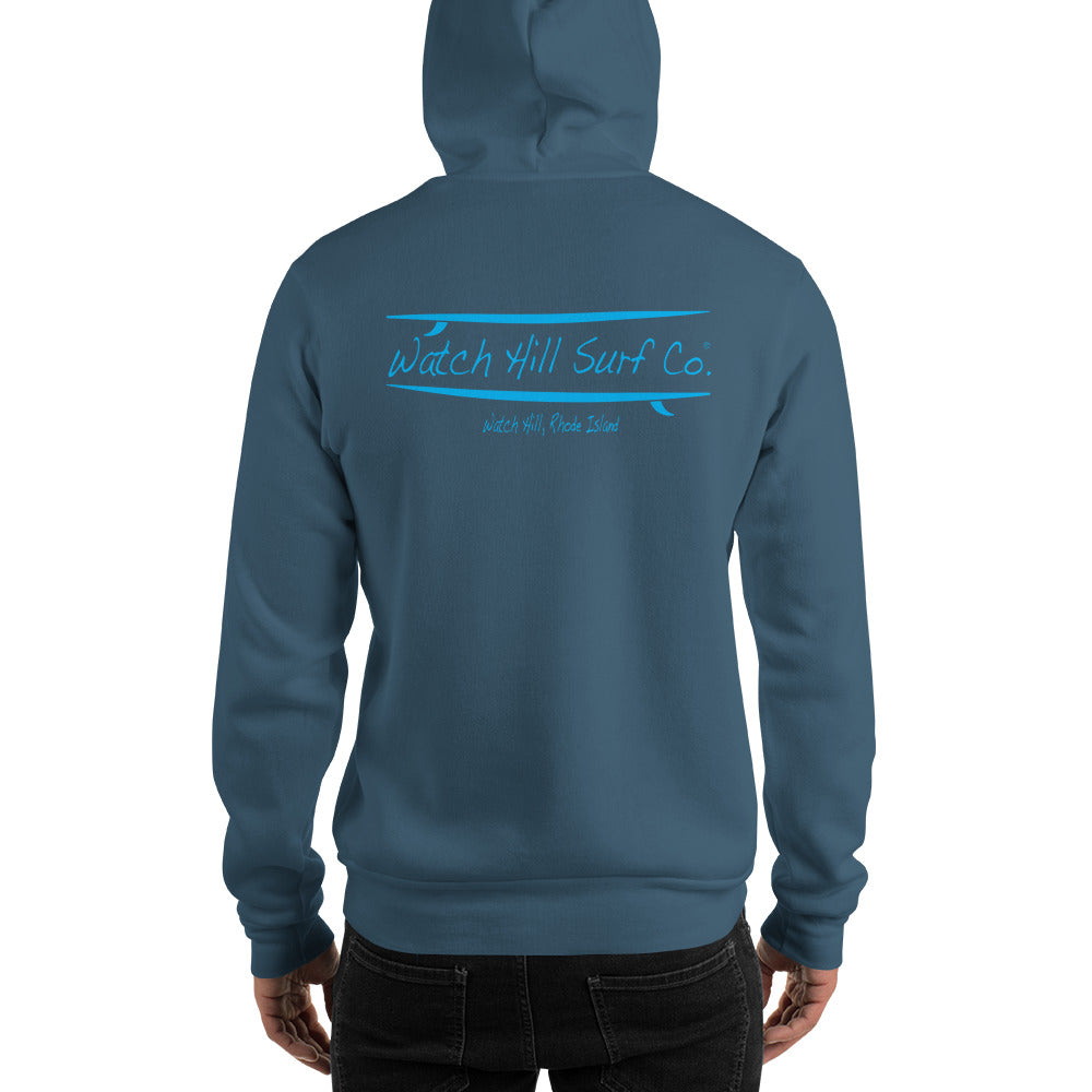 Watch Hill Surf Co. 'Parallel Boards' Unisex Hoodie - (Blue) - Watch Hill RI t-shirts with vintage surfing and motorcycle designs.