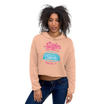 Watchill'n 'Team Surfer' - Women's Cropped Fleece Hoodie (Pink/Turquoise) - Watch Hill RI t-shirts with vintage surfing and motorcycle designs.