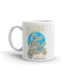 Watchill’n ‘Scooter Club’ Ceramic Mugs in 11oz. or 15oz. (Creme/Cyan) - Watch Hill RI t-shirts with vintage surfing and motorcycle designs.