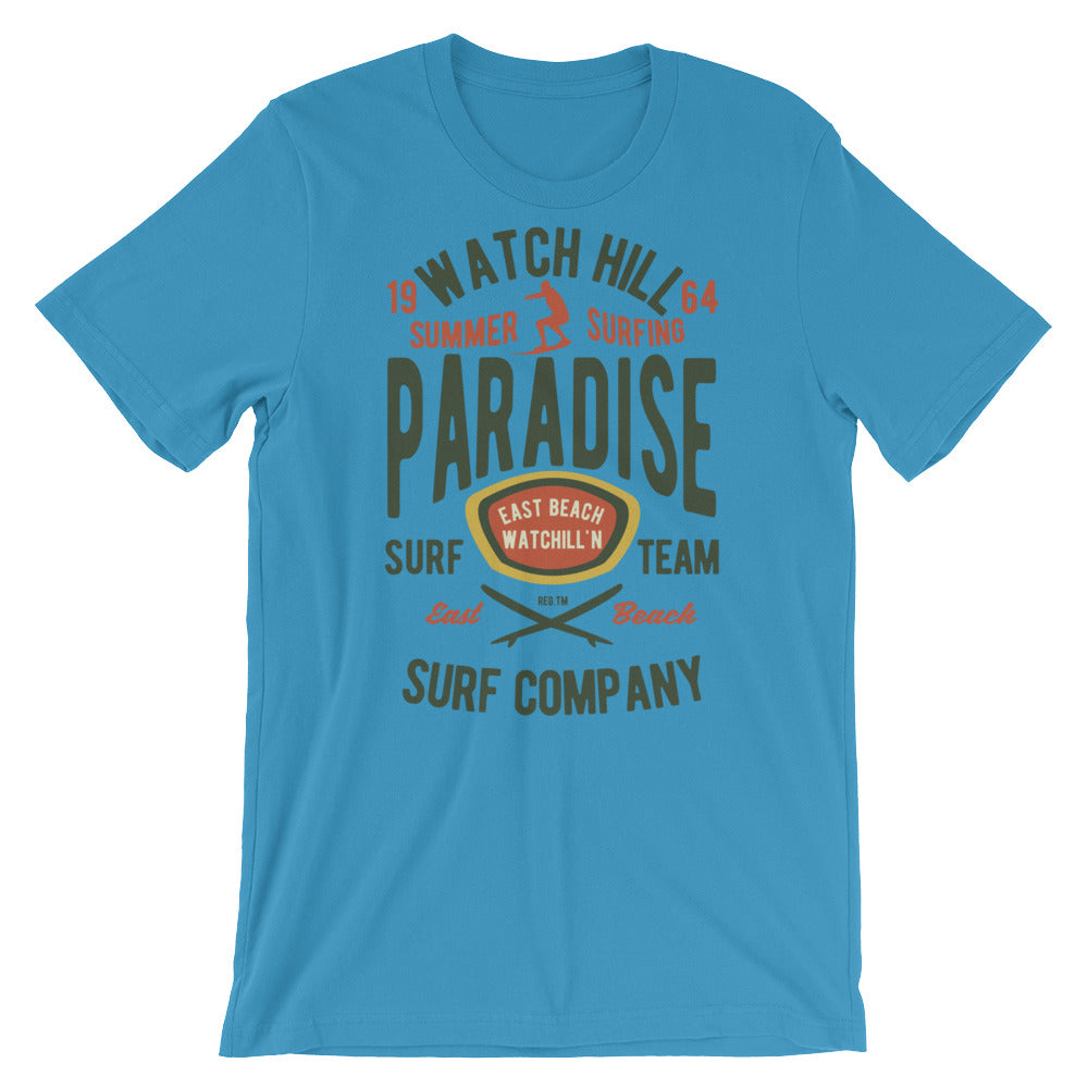 Watchill'n 'Summer Surfing' - Short-Sleeve Unisex T-Shirt (Green/Terracotta) - Watchill'n