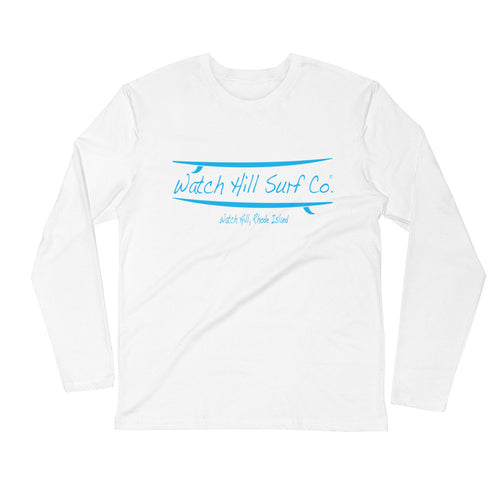 Watch Hill Surf Co. 'Parallel Boards' Premium Long Sleeve Fitted Crew (Cyan) - Watch Hill RI t-shirts with vintage surfing and motorcycle designs.