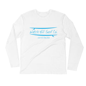 Watch Hill Surf Co. 'Parallel Boards' Premium Long Sleeve Fitted Crew (Cyan) - Watch Hill RI t-shirts with vintage surfing and motorcycle designs.