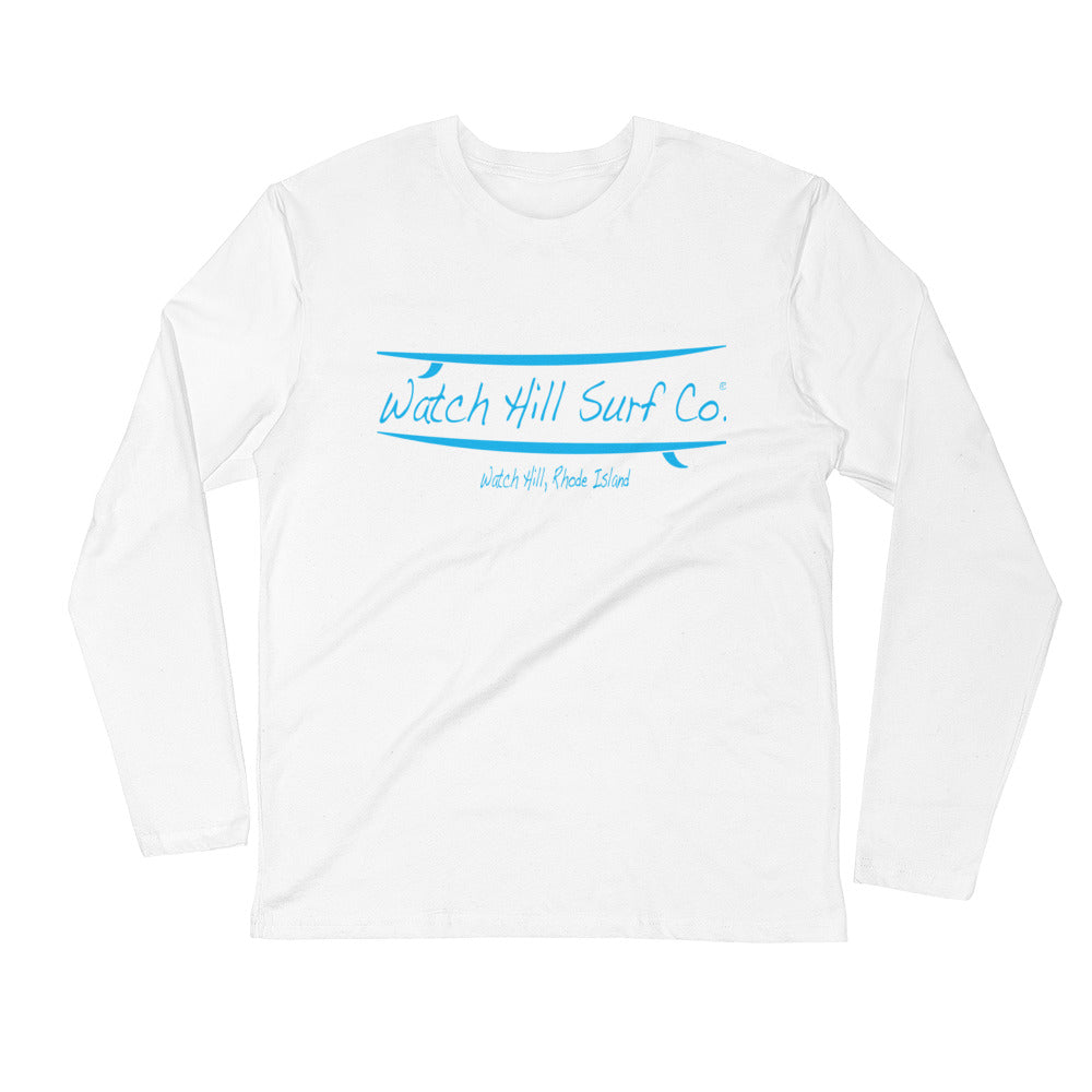 Watch Hill Surf Co. 'Parallel Boards' Premium Long Sleeve Fitted Crew (Cyan) - Watch Hill RI t-shirts with vintage surfing and motorcycle designs.