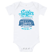 Load image into Gallery viewer, Watchill&#39;n &#39;Team Surfer&#39; - Baby Jersey Short Sleeve One Piece (Cyan) - Watch Hill RI t-shirts with vintage surfing and motorcycle designs.