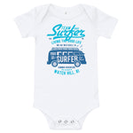 Watchill'n 'Team Surfer' - Baby Jersey Short Sleeve One Piece (Cyan) - Watch Hill RI t-shirts with vintage surfing and motorcycle designs.