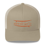 Watch Hill Surf Co. 'Parallel Boards' Trucker Cap (Orange) - Watch Hill RI t-shirts with vintage surfing and motorcycle designs.