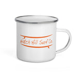 Watch Hill Surf Co. 'Parallel Boards' Enamel Mug (Orange) - Watch Hill RI t-shirts with vintage surfing and motorcycle designs.