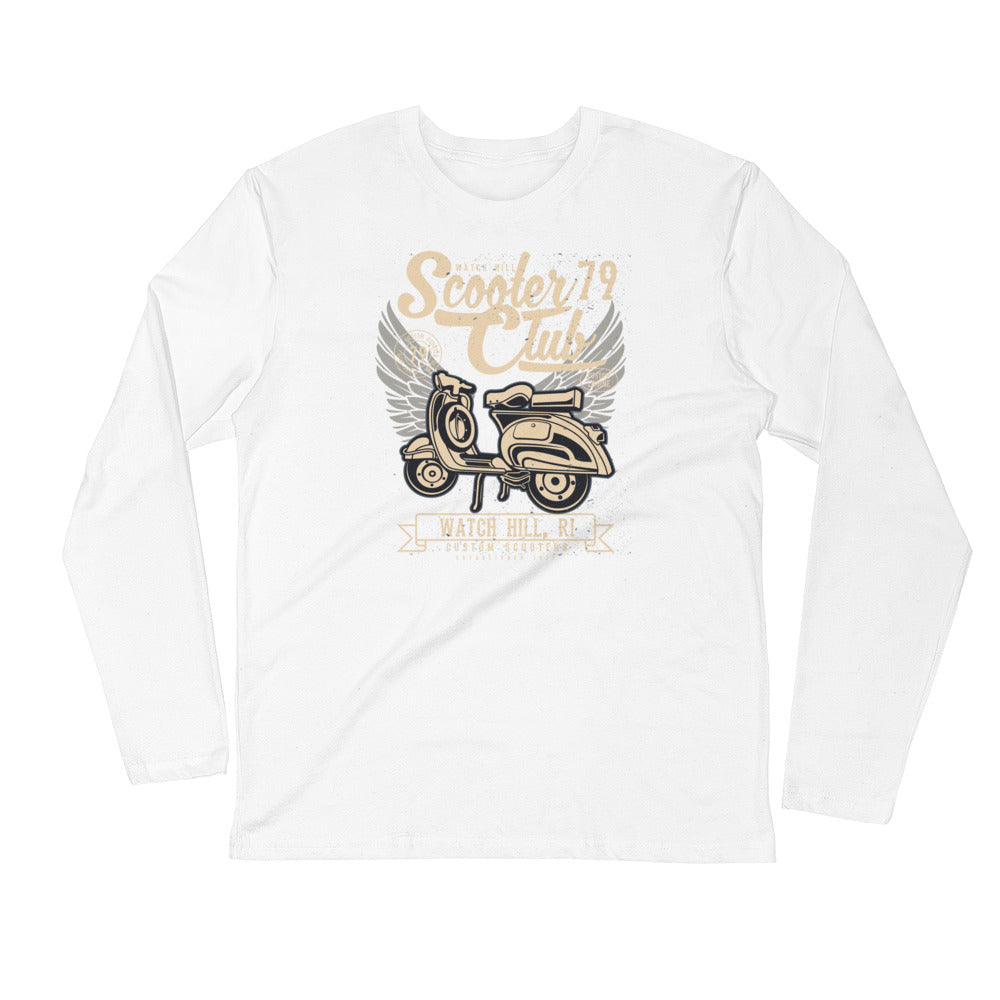 Watchill’n ‘Scooter Club 2’ Premium Long Sleeve Fitted Crew (Creme/Grey) - Watch Hill RI t-shirts with vintage surfing and motorcycle designs.