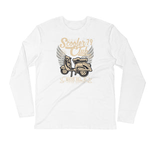 Watchill’n ‘Scooter Club 2’ Premium Long Sleeve Fitted Crew (Creme/Grey) - Watch Hill RI t-shirts with vintage surfing and motorcycle designs.