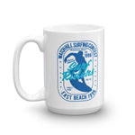 Watchill'n 'Surf RIder' Ceramic Mug - (Navy/Turquoise) - Watch Hill RI t-shirts with vintage surfing and motorcycle designs.