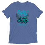 Watchill’n ‘Scooter Club’ Unisex Short Sleeve t-shirt (Cyan/Turquoise) - Watch Hill RI t-shirts with vintage surfing and motorcycle designs.