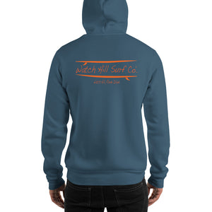 Watch Hill Surf Co. 'Parallel Boards' Unisex Hoodie - (Orange) - Watch Hill RI t-shirts with vintage surfing and motorcycle designs.