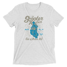 Load image into Gallery viewer, Watchill’n ‘Scooter Rider’ Unisex Short Sleeve t-shirt (Grey/Cyan) - Watch Hill RI t-shirts with vintage surfing and motorcycle designs.