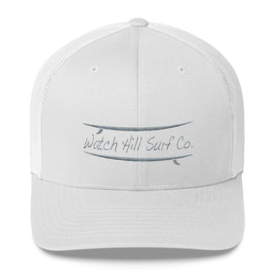 Watch Hill Surf Co. 'Parallel Boards' Trucker Cap (Grey) - Watch Hill RI t-shirts with vintage surfing and motorcycle designs.