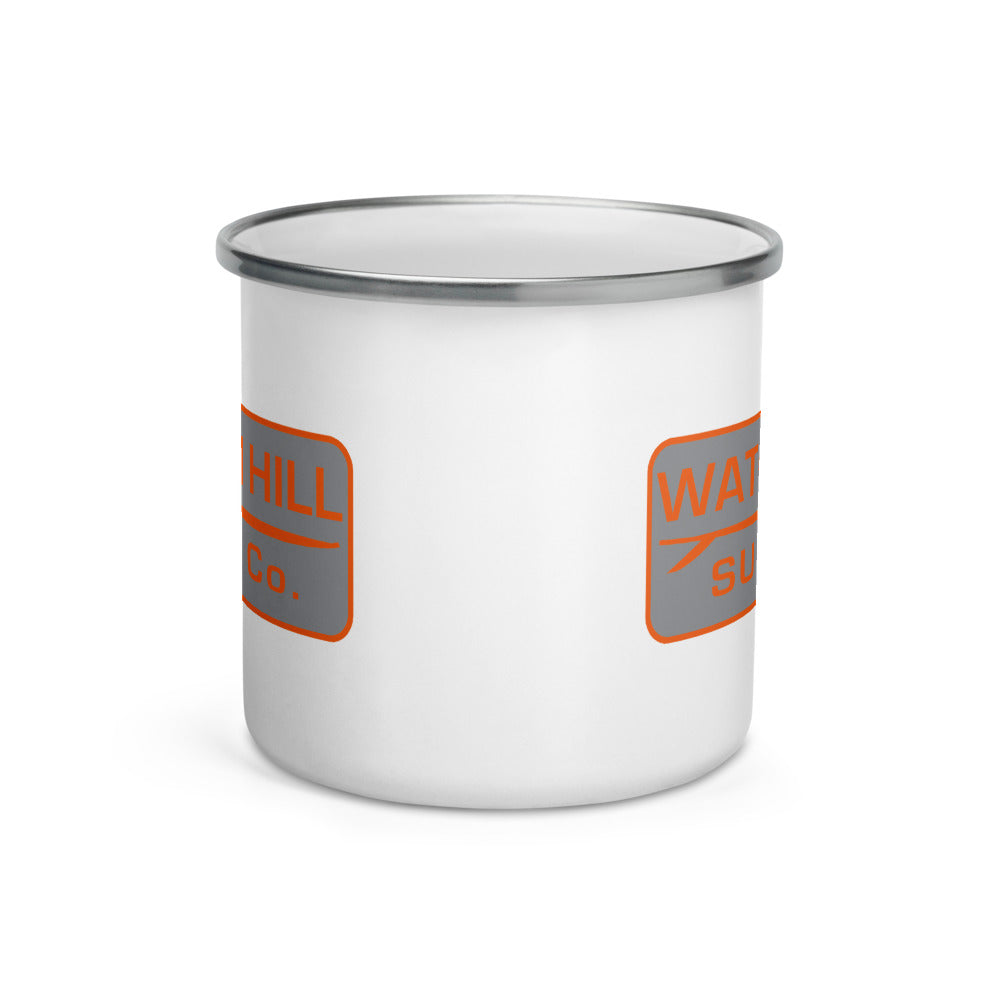 Watch Hill 'Surf Co.' Enamel Mug (Orange/Grey) - Watch Hill RI t-shirts with vintage surfing and motorcycle designs.
