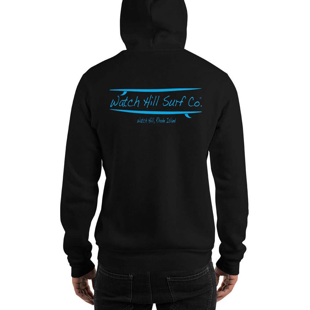 Watch Hill Surf Co. 'Parallel Boards' Unisex Hoodie - (Blue) - Watch Hill RI t-shirts with vintage surfing and motorcycle designs.