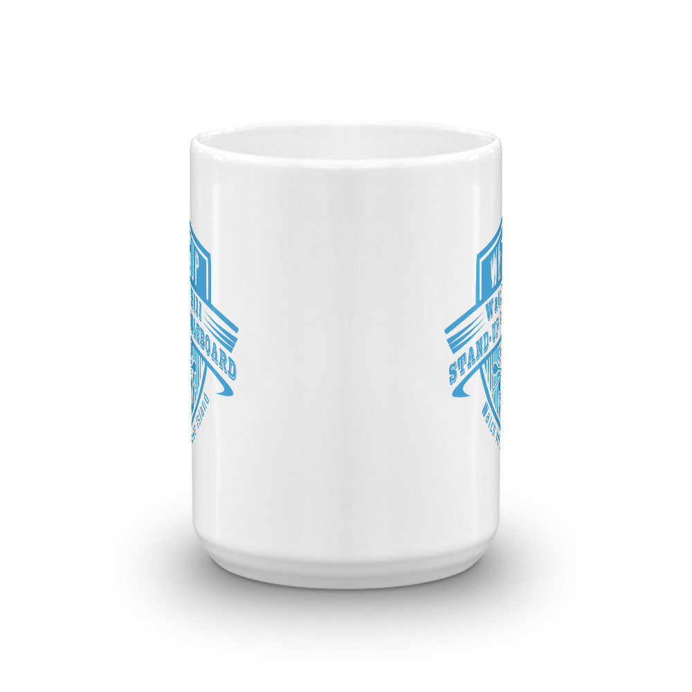 Watch Hill 'Paddle Board Club' Ceramic Mug - (Lt. Blue) - Watch Hill RI t-shirts with vintage surfing and motorcycle designs.