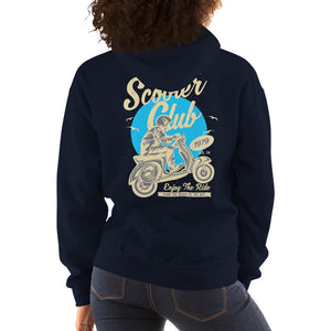 Watchill’n ‘Scooter Club’ Unisex Hoodie (Creme/Cyan) - Watch Hill RI t-shirts with vintage surfing and motorcycle designs.