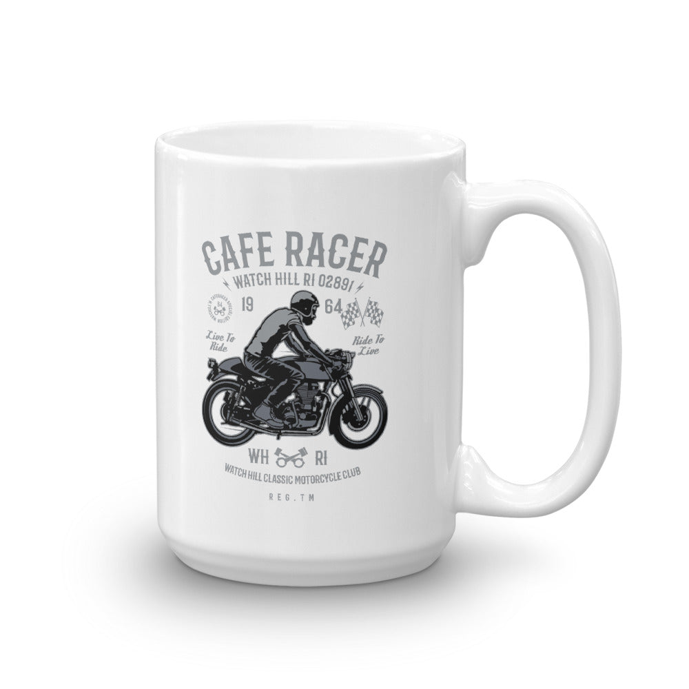 Watchill'n 'Cafe Racer' Ceramic Mug - (Grey/Black) - Watch Hill RI t-shirts with vintage surfing and motorcycle designs.