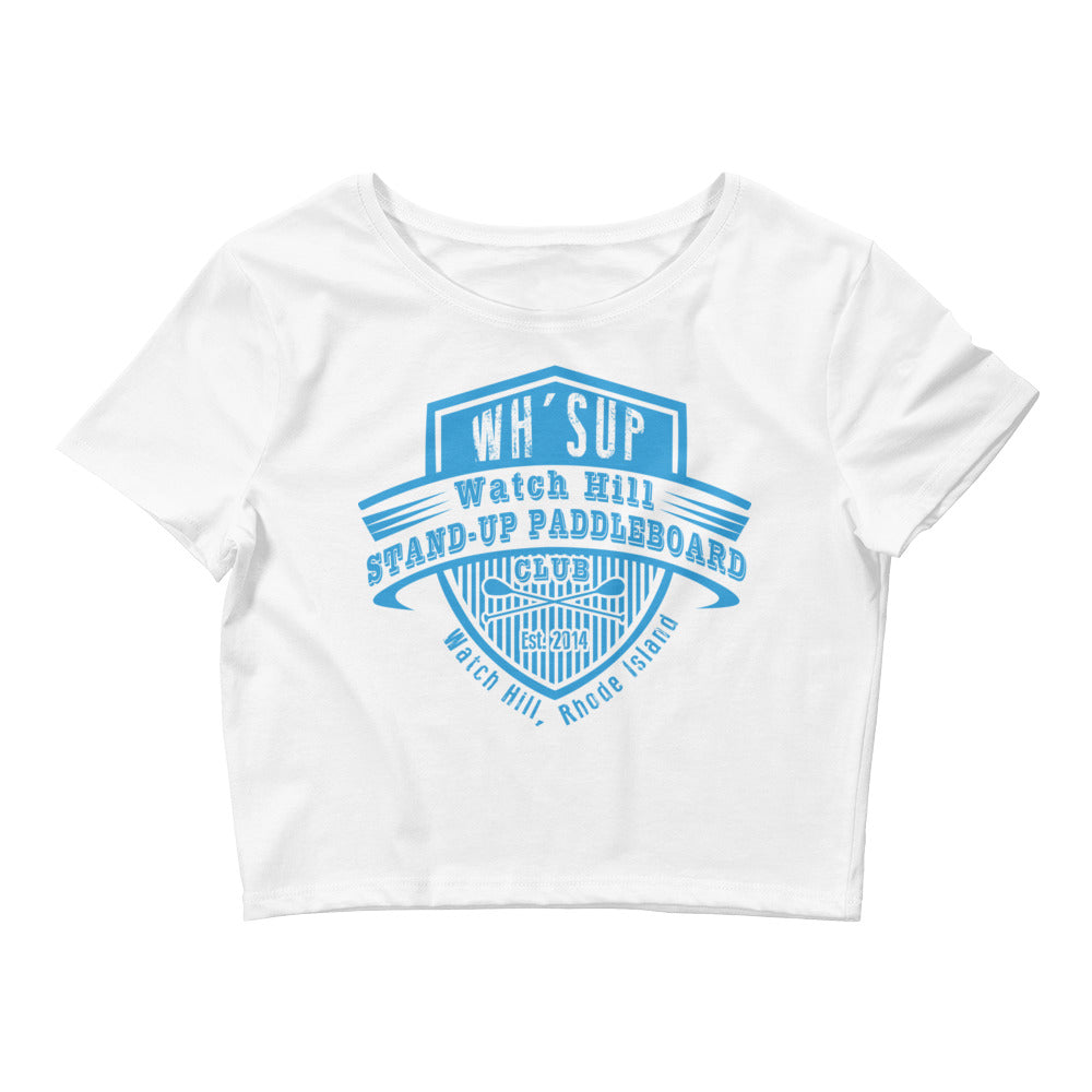 Watchill'n 'Paddle Board Club' - Women’s Crop Tee (Blue) - Watch Hill RI t-shirts with vintage surfing and motorcycle designs.