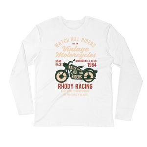 Watchill’n 'Vintage Motorcycles' Premium Long Sleeve Fitted Crew (Green/Creme) - Watchill'n