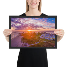 Load image into Gallery viewer, Watch Hill Sunset Over East Beach, Framed poster - Watch Hill RI t-shirts with vintage surfing and motorcycle designs.