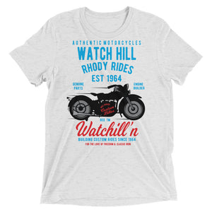 Watchill’n ‘Rhody Rides’ Unisex Short sleeve t-shirt (Blue/Red) - Watchill'n