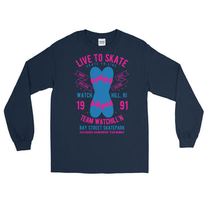 Watchill'n 'Live to Skate' - Long-Sleeve T-Shirt (Pink/Blue) - Watchill'n
