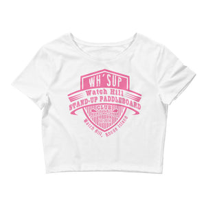 Watchill'n 'Paddle Board Club' - Women’s Crop Tee (Pink) - Watch Hill RI t-shirts with vintage surfing and motorcycle designs.