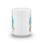 Watchill’n ‘Scooter Club’ Ceramic Mugs in 11oz. or 15oz. (Creme/Cyan) - Watch Hill RI t-shirts with vintage surfing and motorcycle designs.