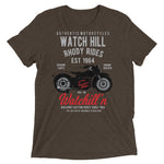 Watchill’n ‘Rhody Rides’ Unisex Short sleeve t-shirt (Grey/Red) - Watchill'n
