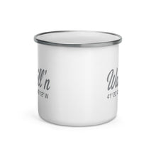 Load image into Gallery viewer, Watchill&#39;n &#39;Coordinates&#39; Enamel Mug (Grey) - Watch Hill RI t-shirts with vintage surfing and motorcycle designs.