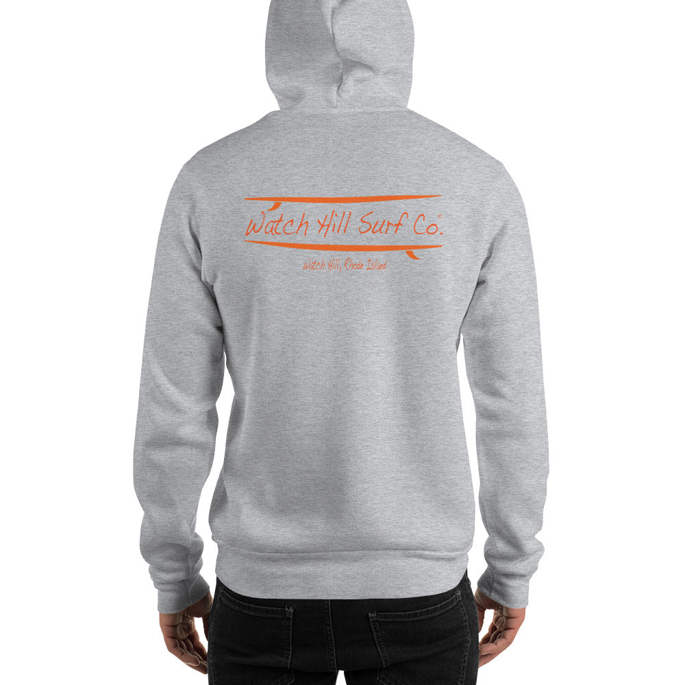 Watch Hill Surf Co. 'Parallel Boards' Unisex Hoodie - (Orange) - Watch Hill RI t-shirts with vintage surfing and motorcycle designs.