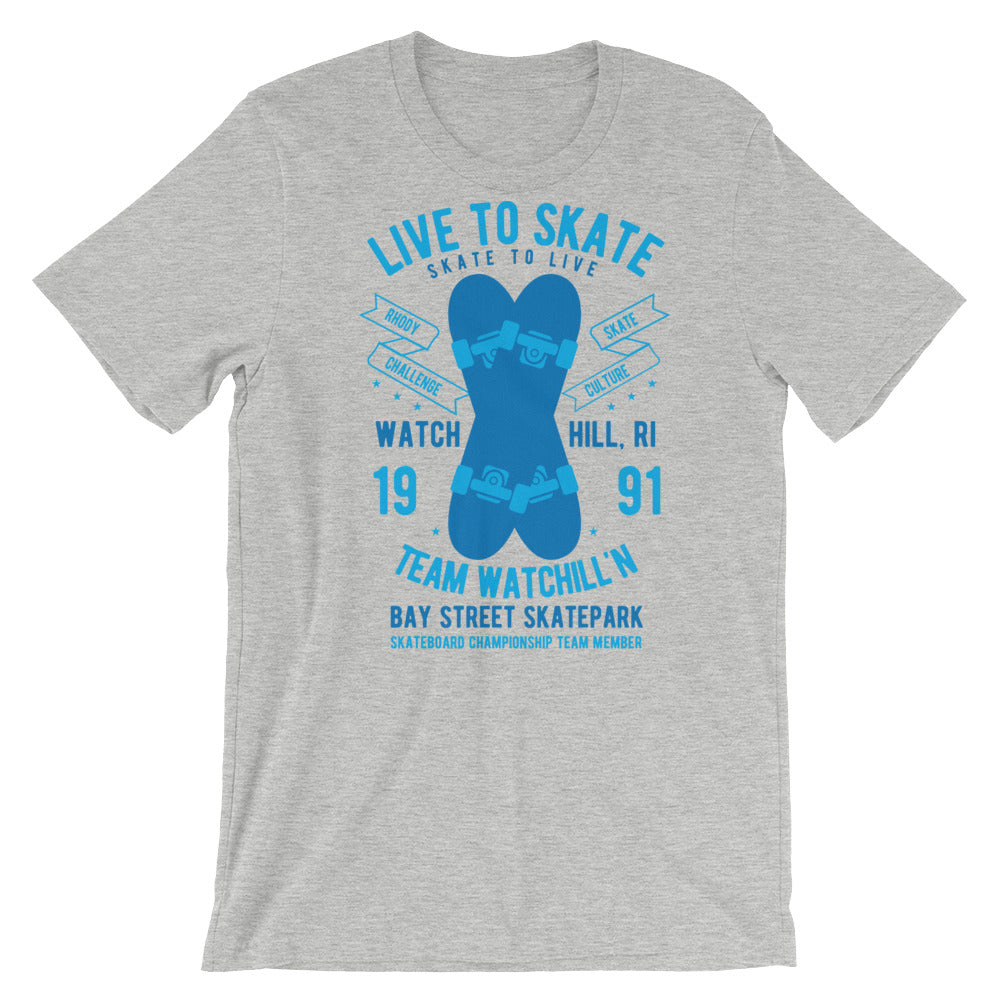 Watchill'n 'Live to Skate' - Short-Sleeve Unisex T-Shirt (Lt. Blue/Blue) - Watchill'n