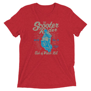 Watchill’n ‘Scooter Rider’ Unisex Short Sleeve t-shirt (Grey/Cyan) - Watch Hill RI t-shirts with vintage surfing and motorcycle designs.