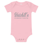 Watchill'n 'Coordinates' - Baby Jersey Short Sleeve One Piece (Grey) - Watch Hill RI t-shirts with vintage surfing and motorcycle designs.
