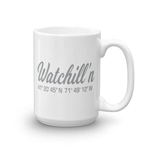 Watchill'n 'Local Coordinates' Ceramic Mug - (Grey) - Watch Hill RI t-shirts with vintage surfing and motorcycle designs.