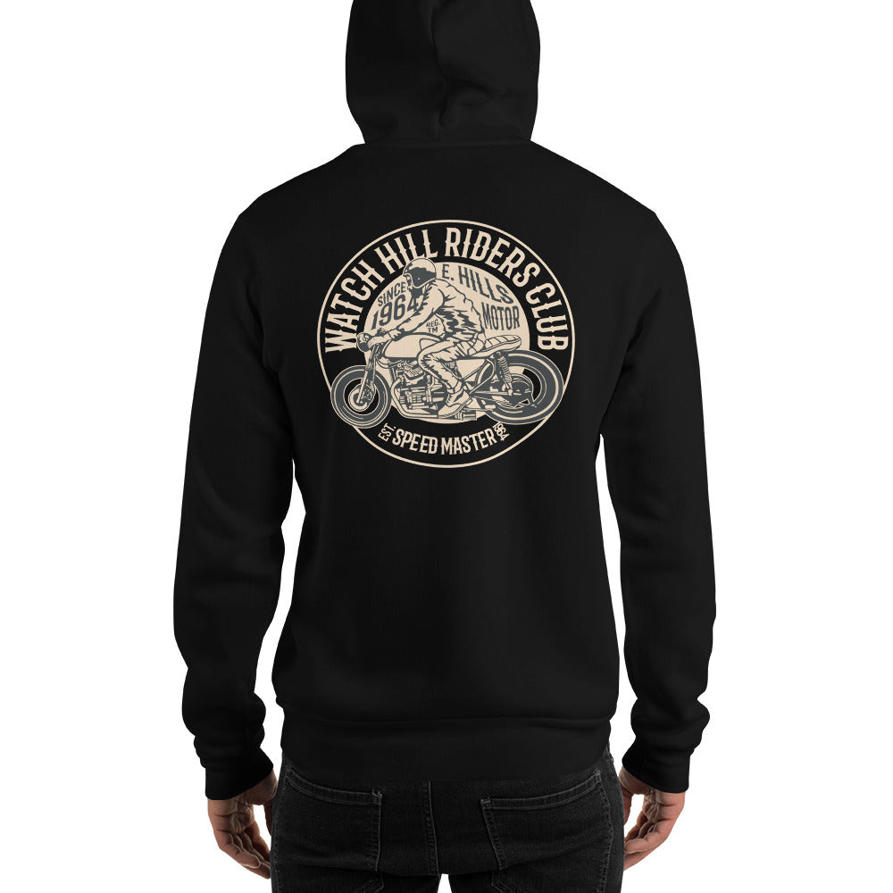 Watchill’n ‘Riders Club’ Unisex Hoodie - Watch Hill RI t-shirts with vintage surfing and motorcycle designs.