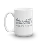 Watchill'n 'Local Coordinates' Ceramic Mug - (Grey) - Watch Hill RI t-shirts with vintage surfing and motorcycle designs.