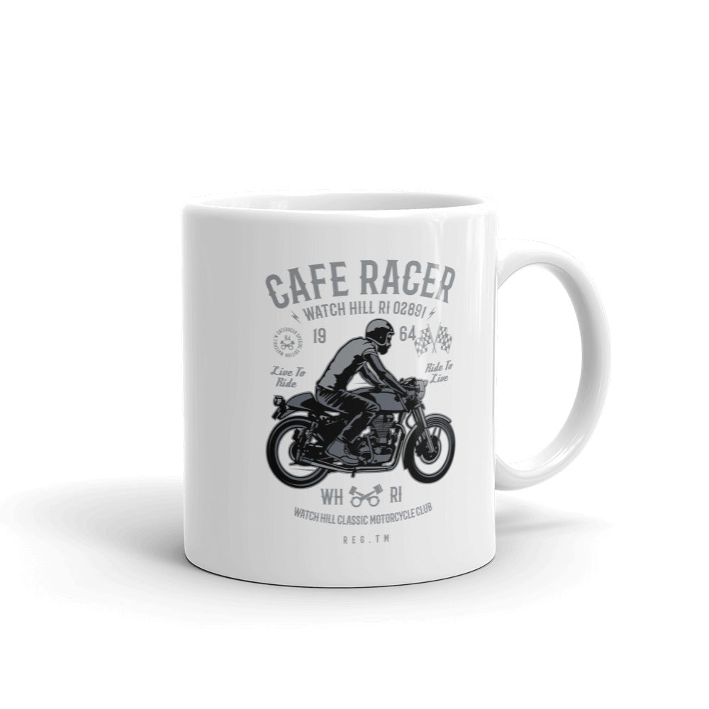 Watchill'n 'Cafe Racer' Ceramic Mug - (Grey/Black) - Watch Hill RI t-shirts with vintage surfing and motorcycle designs.