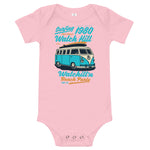 Watchill'n 'Beach Party' - Baby Jersey Short Sleeve One Piece (Turquoise) - Watch Hill RI t-shirts with vintage surfing and motorcycle designs.