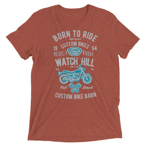 Watchill’n ‘Born To Ride’ Unisex Short sleeve t-shirt (Grey/Blue) - Watchill'n